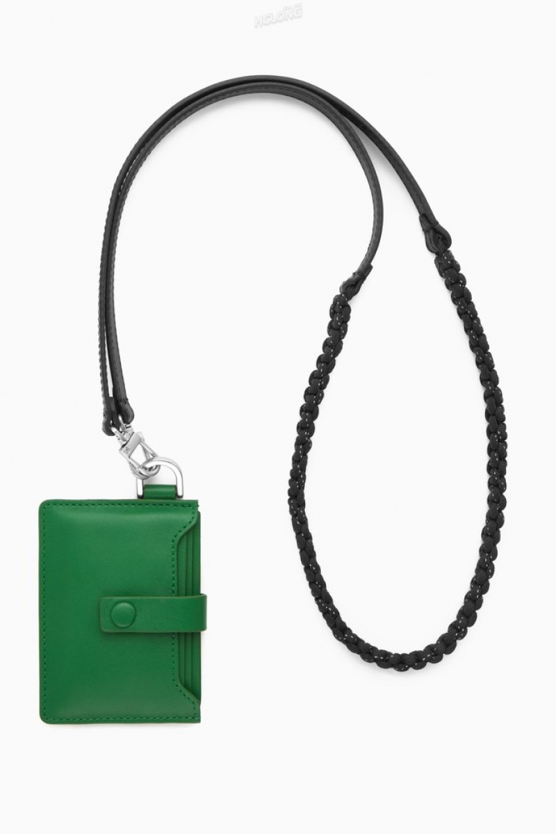 Black COS Leather Lanyard Cardholder Cardholder | 063581-FZN