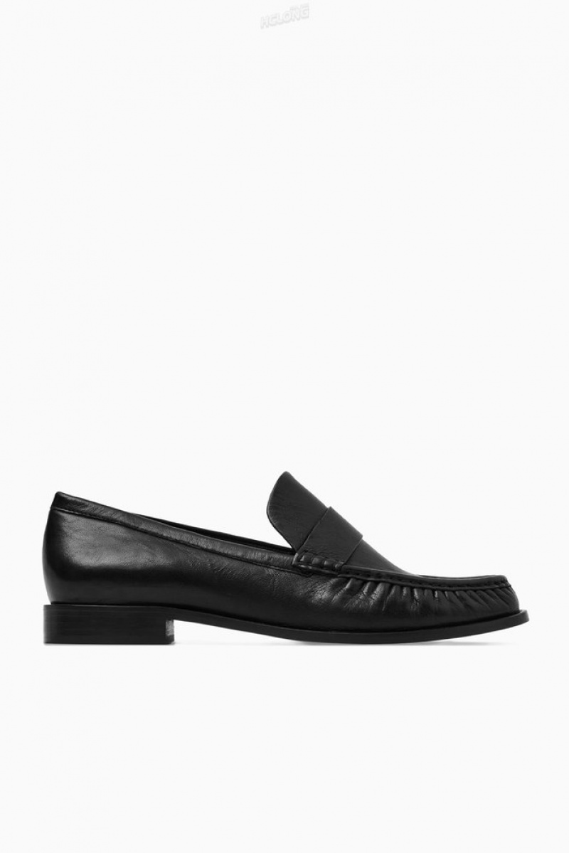 Black COS Leather Loafers Loafers | 451702-OHT