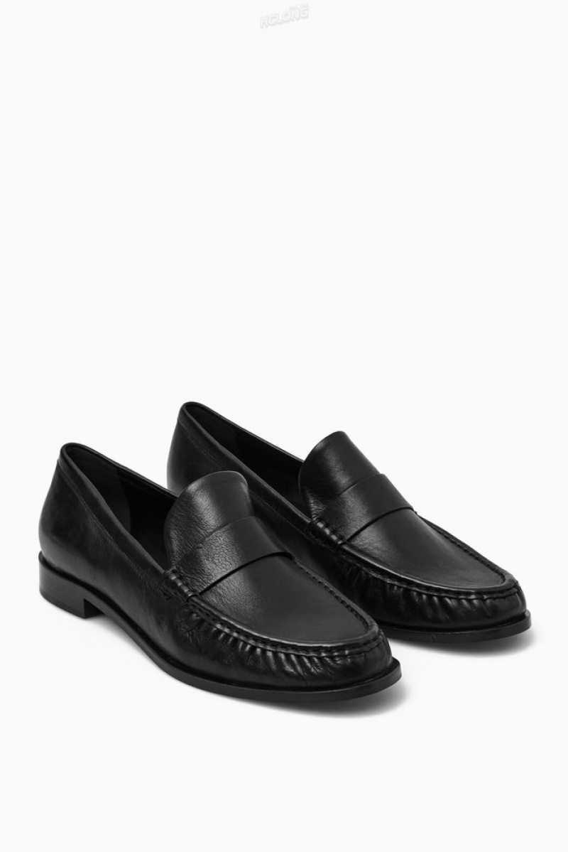 Black COS Leather Loafers Loafers | 451702-OHT