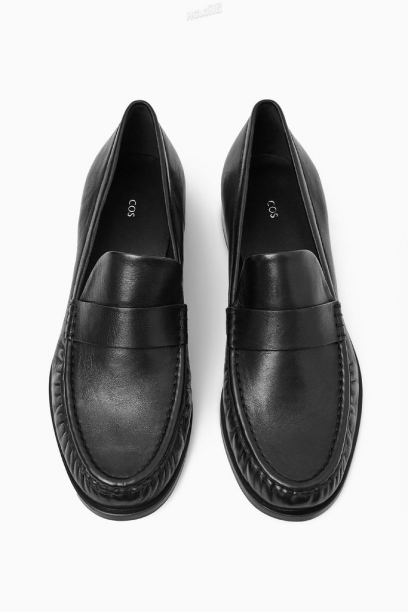 Black COS Leather Loafers Loafers | 451702-OHT