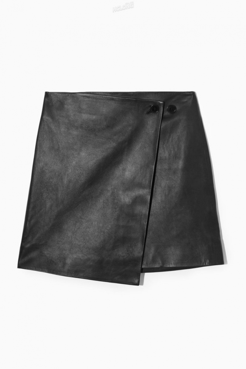 Black COS Leather Mini Wrap Skirt Skirts | 548162-IGW