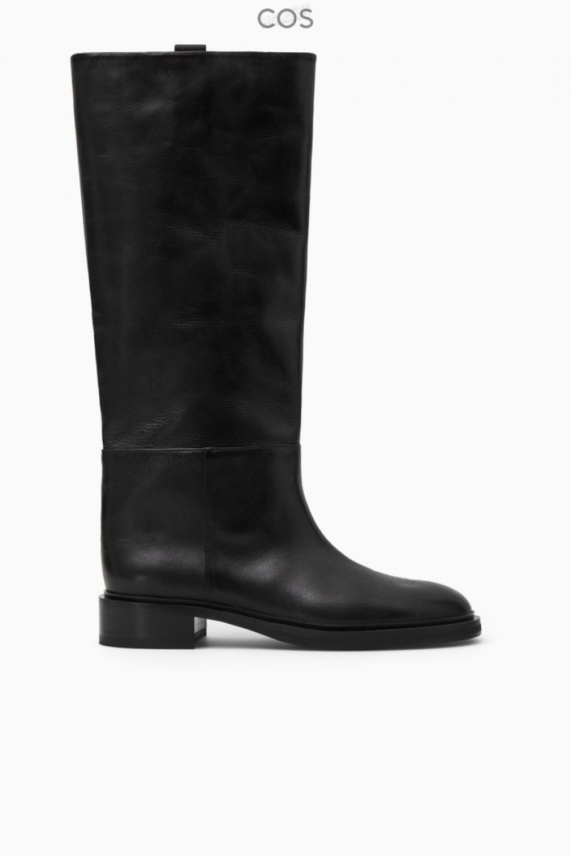 Black COS Leather Riding Boots Boots | 523679-UPB