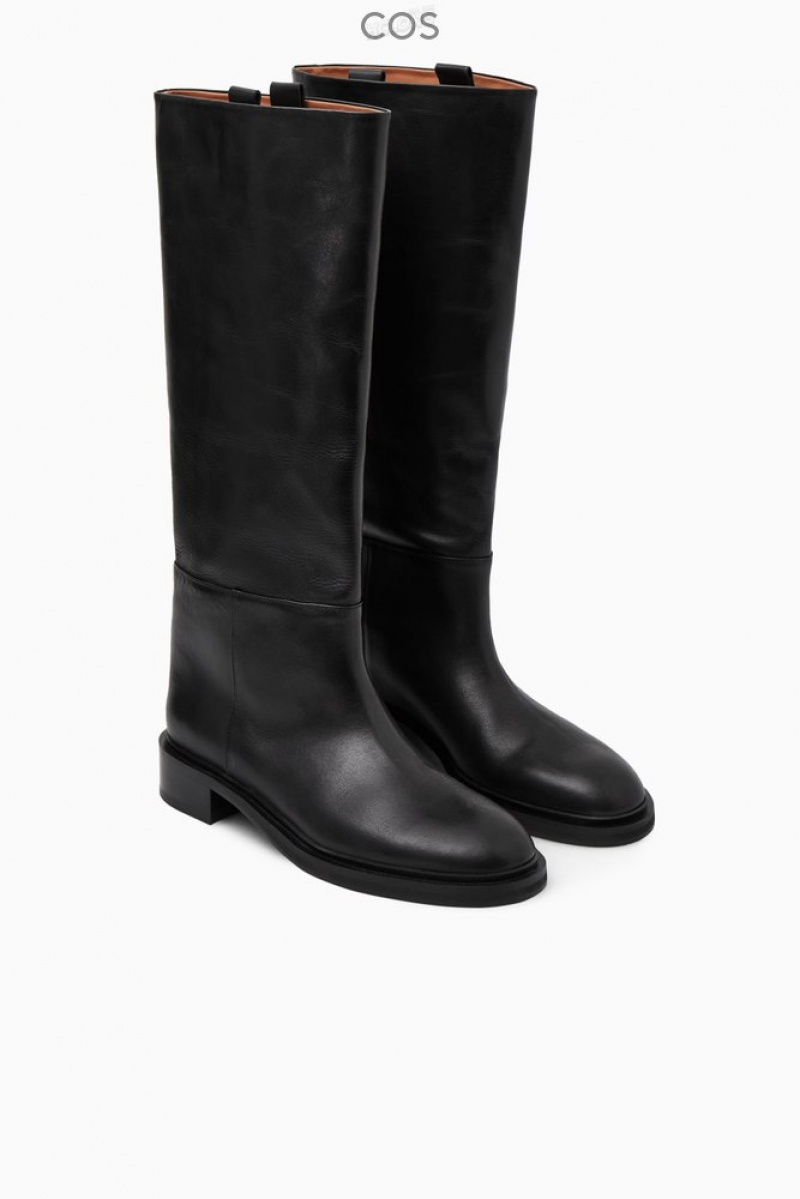 Black COS Leather Riding Boots Boots | 523679-UPB