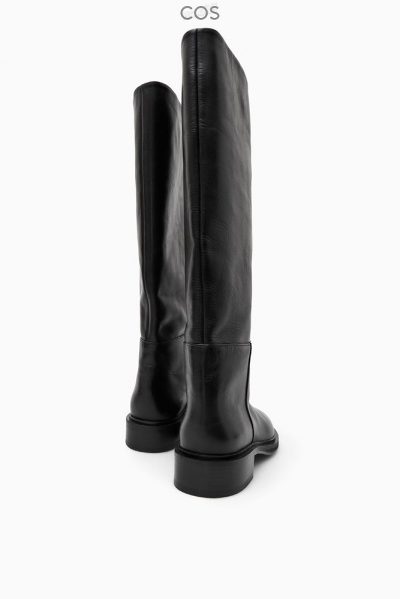 Black COS Leather Riding Boots Boots | 523679-UPB