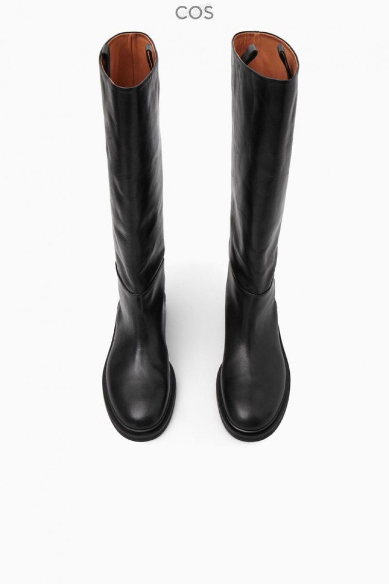 Black COS Leather Riding Boots Boots | 523679-UPB