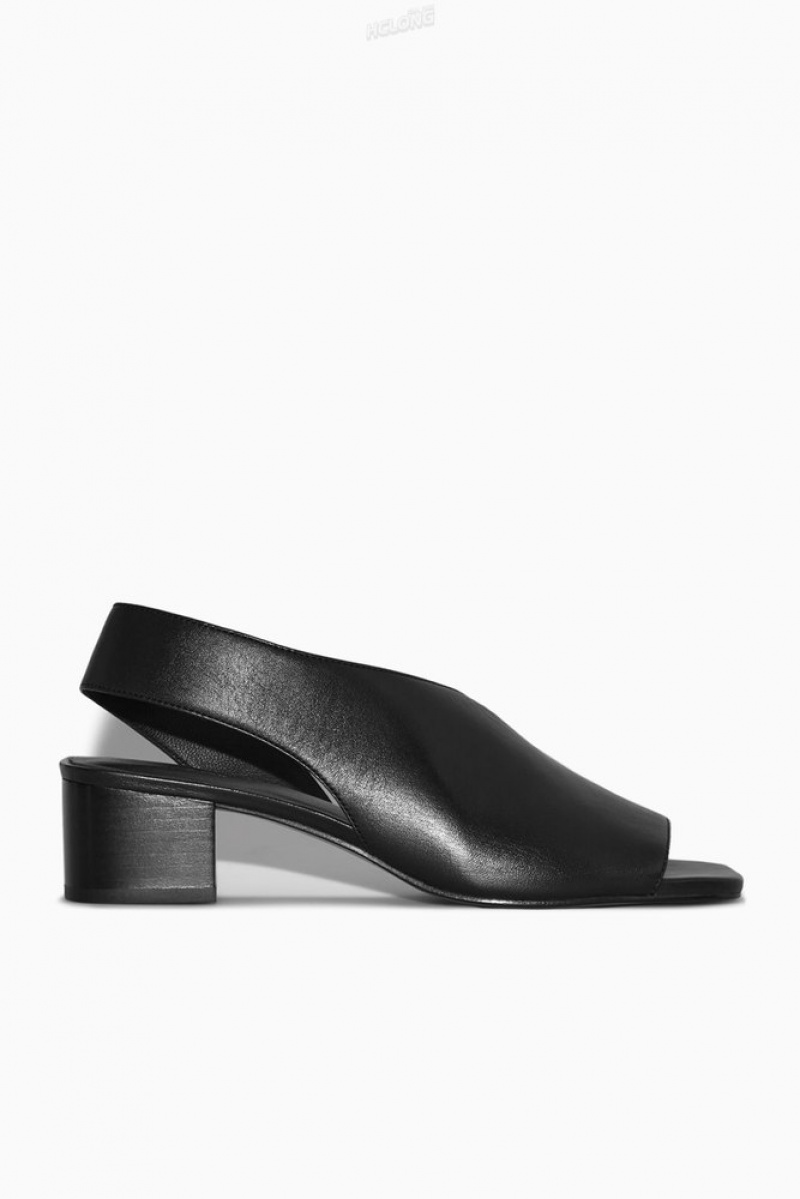 Black COS Leather Slingback Block-Heel Sandals Sandals | 874265-MLT