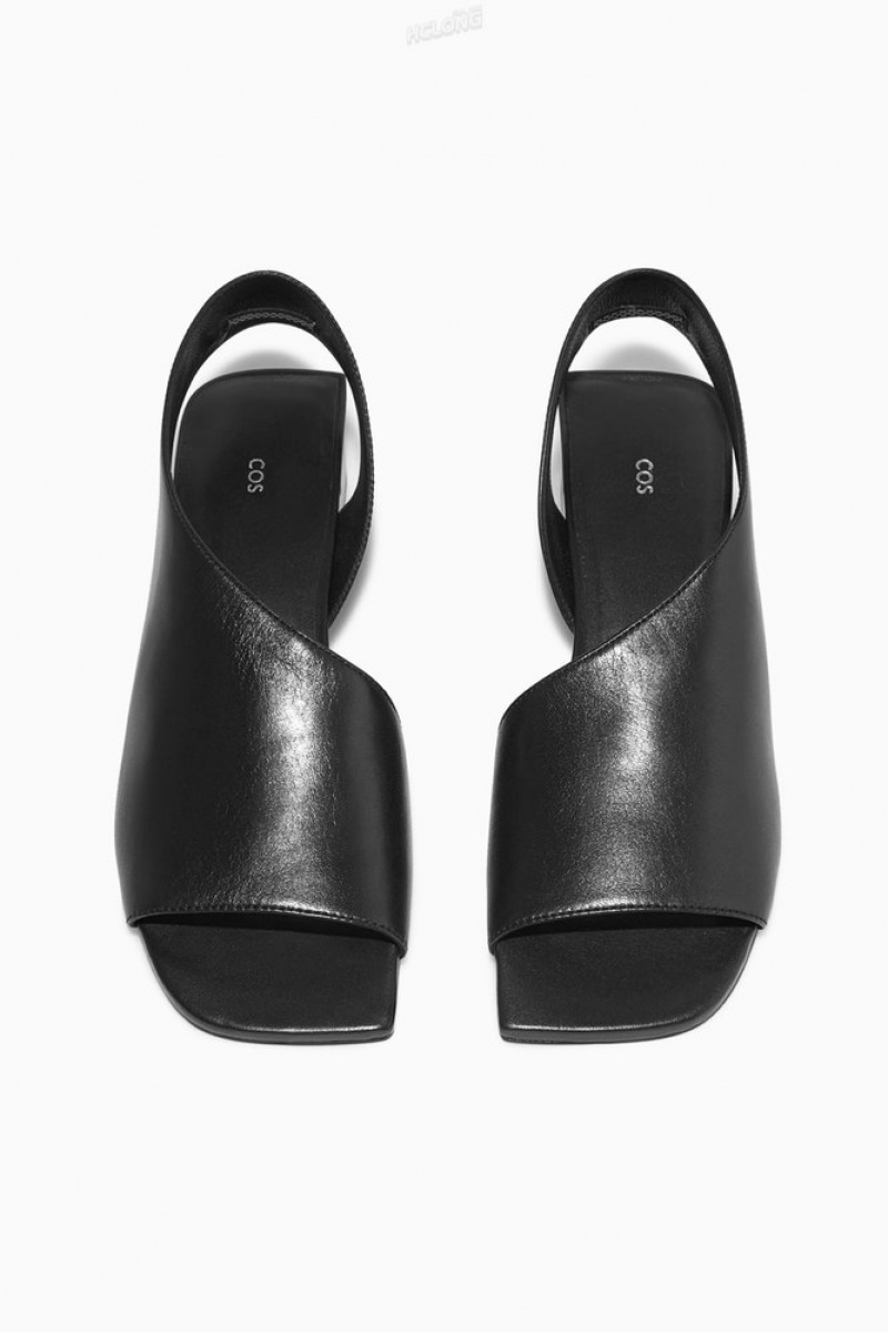 Black COS Leather Slingback Block-Heel Sandals Sandals | 874265-MLT