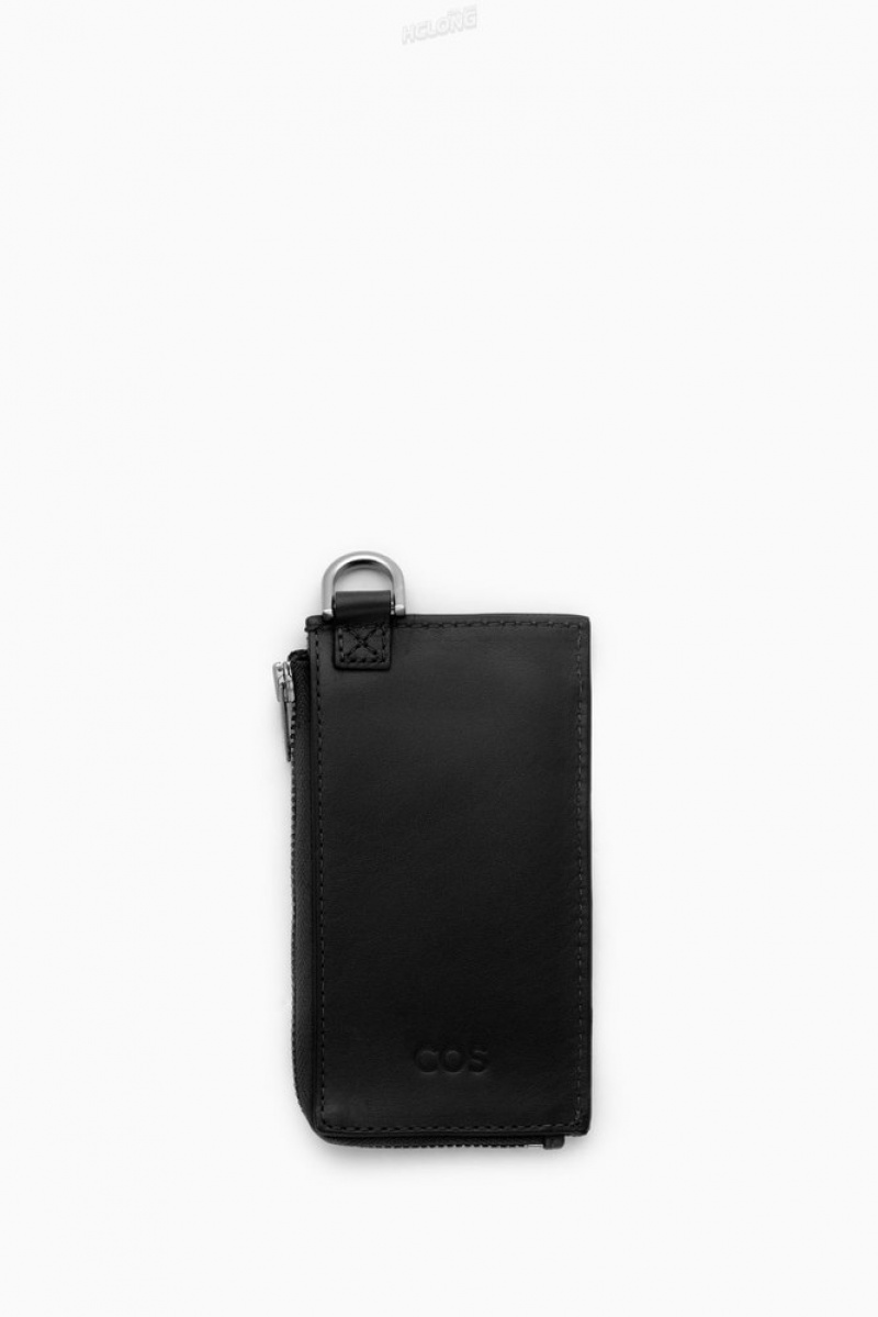 Black COS Leather Zipped Cardholder Cardholder | 302756-DLJ