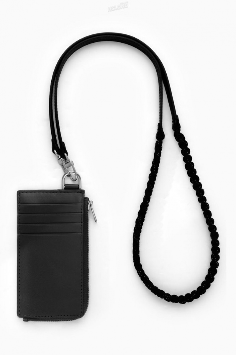 Black COS Leather Zipped Cardholder Cardholder | 302756-DLJ