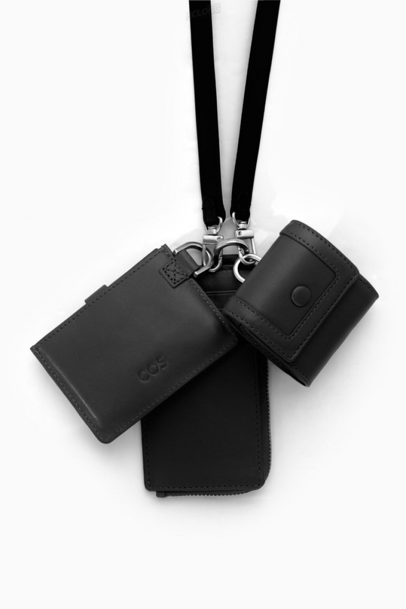 Black COS Leather Zipped Cardholder Cardholder | 302756-DLJ