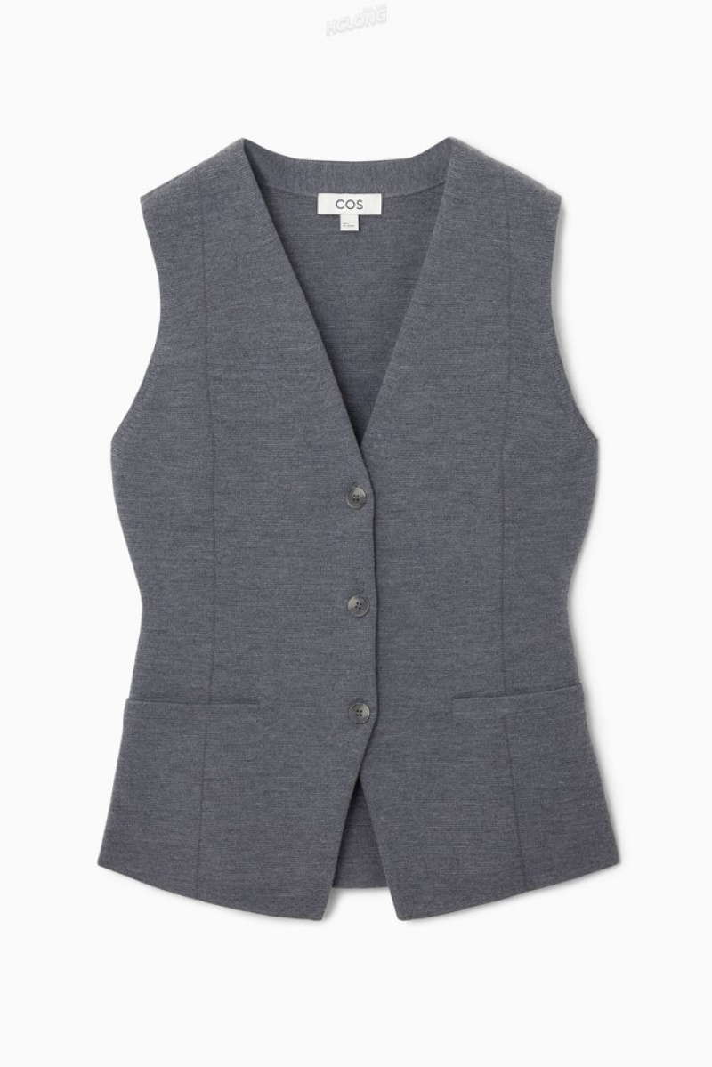 Black COS Longline Knitted Wool Vest Sweaters & Cardigans | 281349-KOA