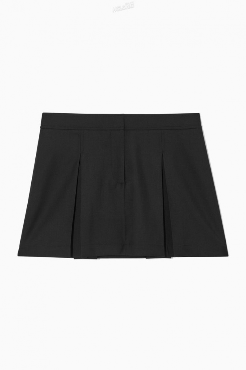 Black COS Low-Rise Pleated Wool Mini Skirt Skirts | 915630-XKD