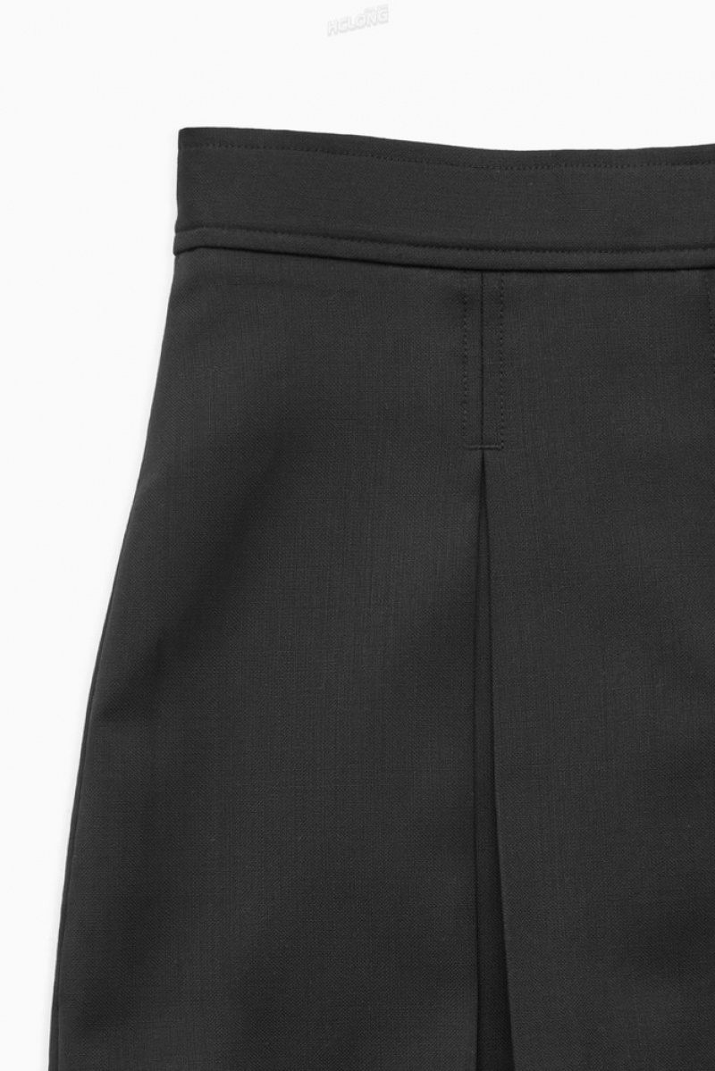 Black COS Low-Rise Pleated Wool Mini Skirt Skirts | 915630-XKD