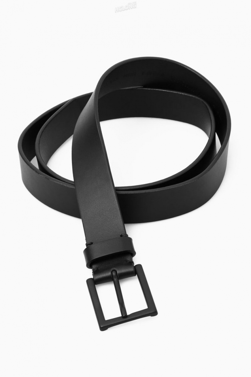 Black COS Matte Tonal Leather Belt Belts | 681037-QJU