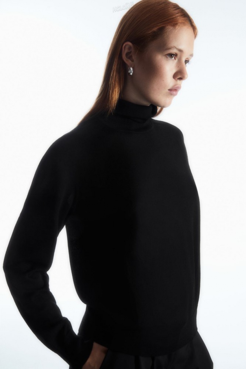 Black COS Merino Wool Roll-Neck Jumper Sweaters & Cardigans | 437201-SPH