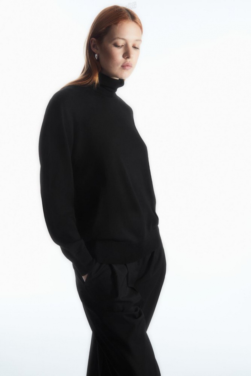 Black COS Merino Wool Roll-Neck Jumper Sweaters & Cardigans | 437201-SPH