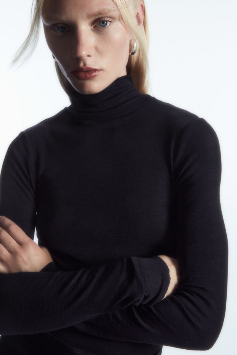 Black COS Merino Wool Turtleneck Top Tops | 947301-RUA