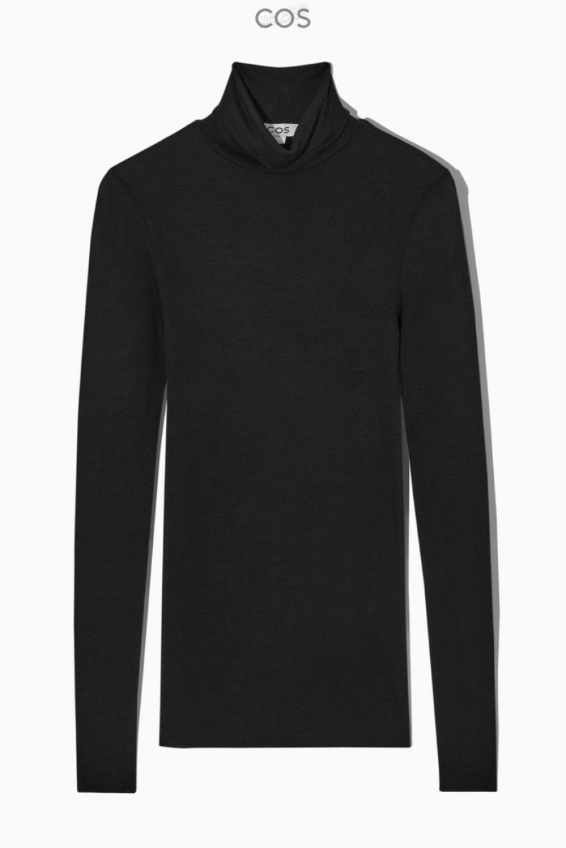 Black COS Merino Wool Turtleneck Top Tops | 164975-JWD