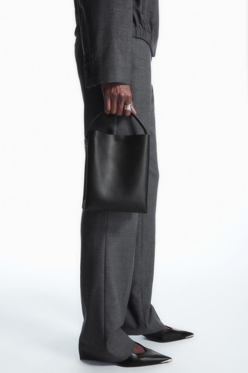 Black COS Mini Folded Crossbody Shopper - Leather Bags | 670135-FDC