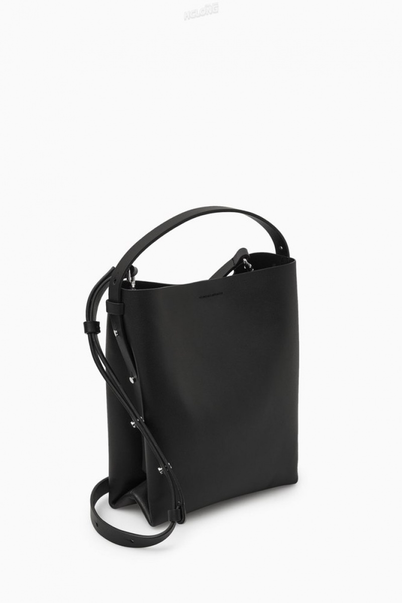 Black COS Mini Folded Crossbody Shopper - Leather Bags | 670135-FDC