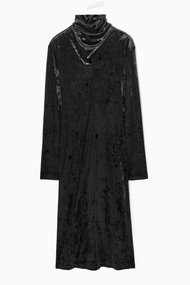 Black COS Open-Back Velvet Midi Dress Dresses | 806741-VRM