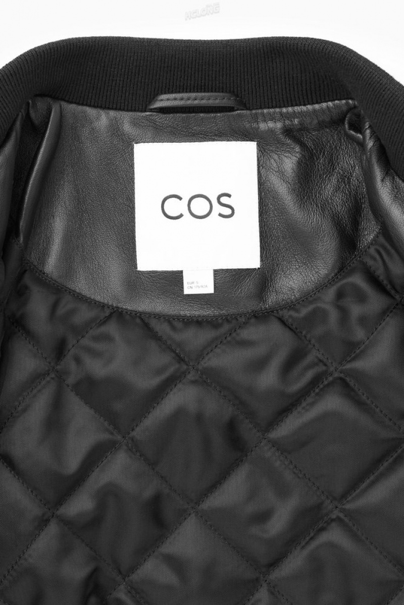 Black COS Oversized AppliquéD Leather Bomber Jacket Coats & Jackets | 810693-NVH