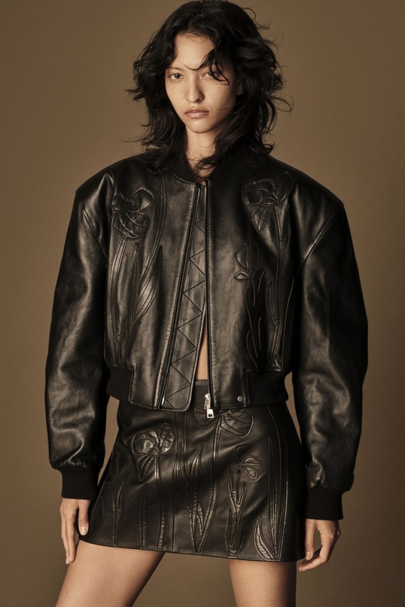 Black COS Oversized AppliquéD Leather Bomber Jacket Coats & Jackets | 810693-NVH