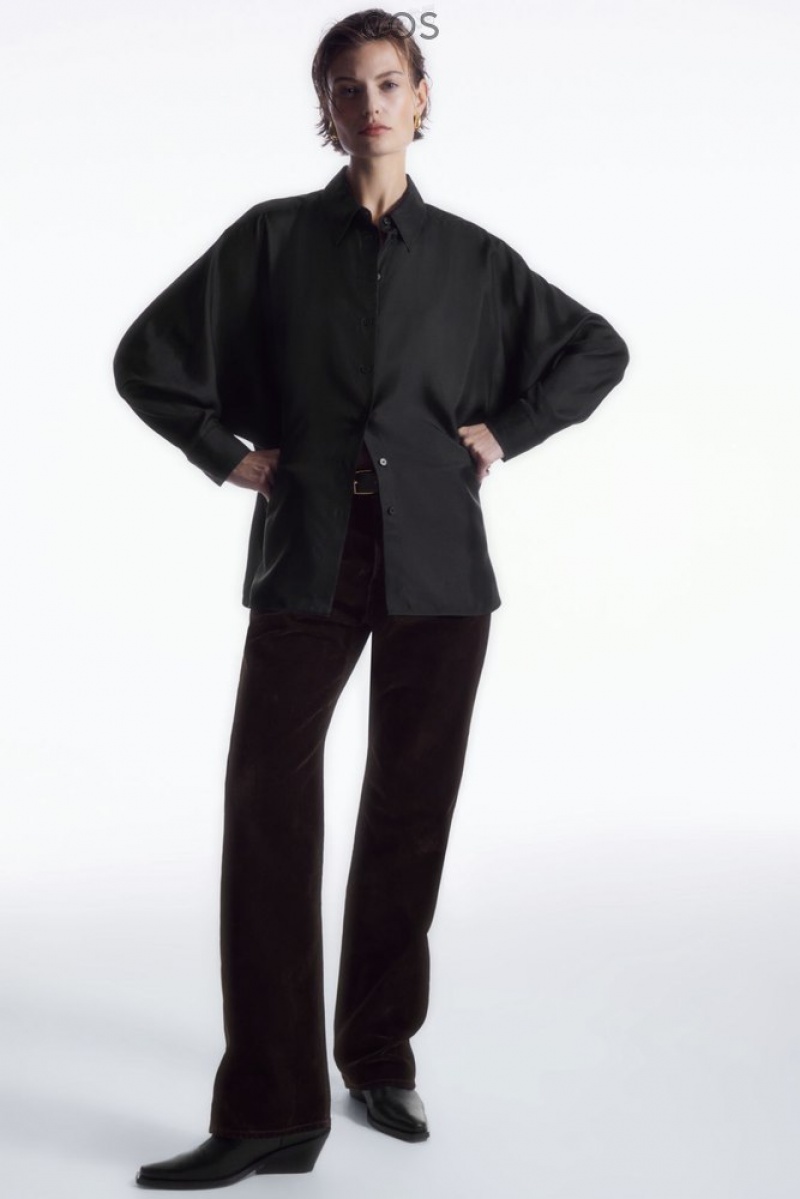 Black COS Oversized Batwing-Sleeve Silk Shirt Shirts & Blouses | 407153-PGI