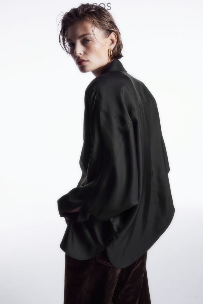 Black COS Oversized Batwing-Sleeve Silk Shirt Shirts & Blouses | 407153-PGI