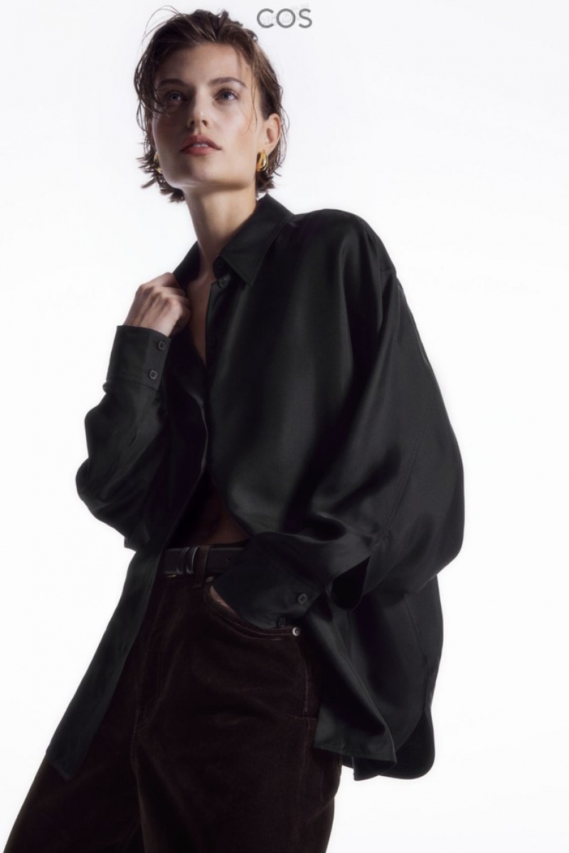 Black COS Oversized Batwing-Sleeve Silk Shirt Shirts & Blouses | 407153-PGI