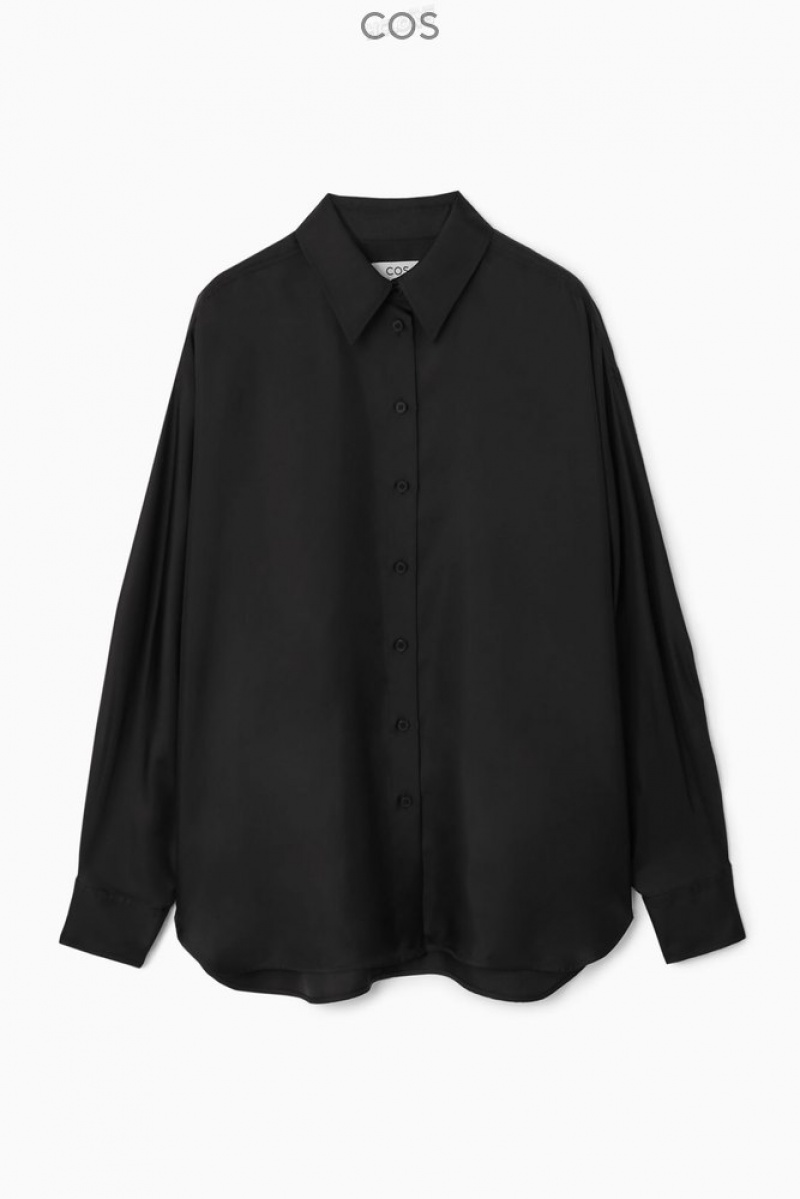 Black COS Oversized Batwing-Sleeve Silk Shirt Shirts & Blouses | 407153-PGI