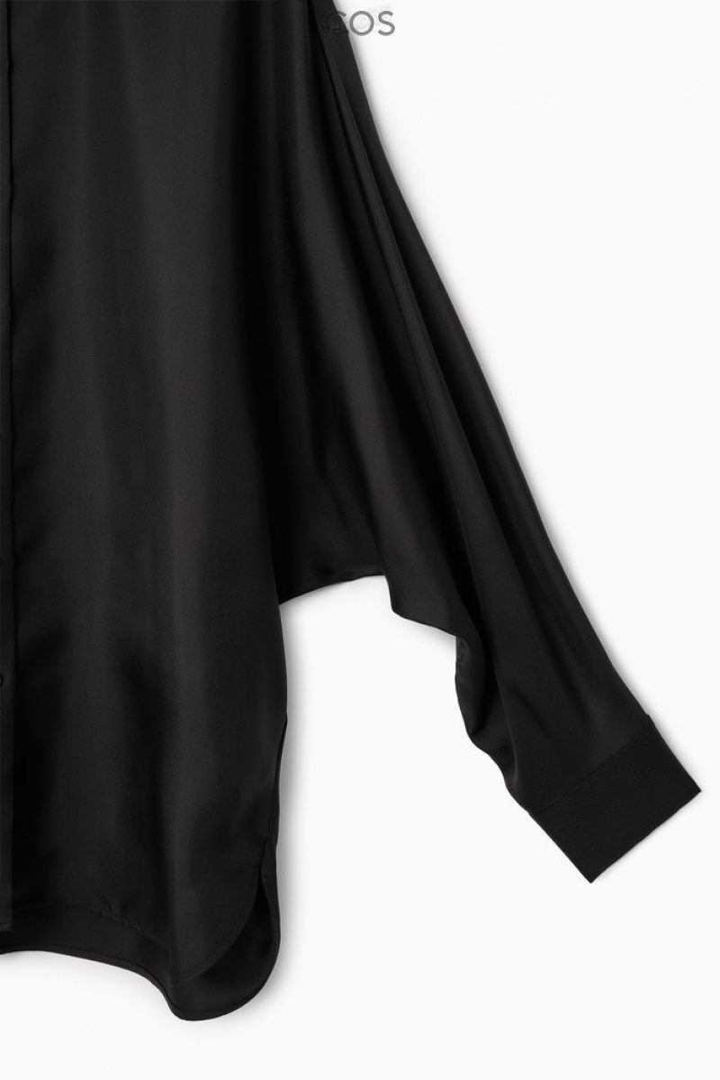 Black COS Oversized Batwing-Sleeve Silk Shirt Shirts & Blouses | 407153-PGI