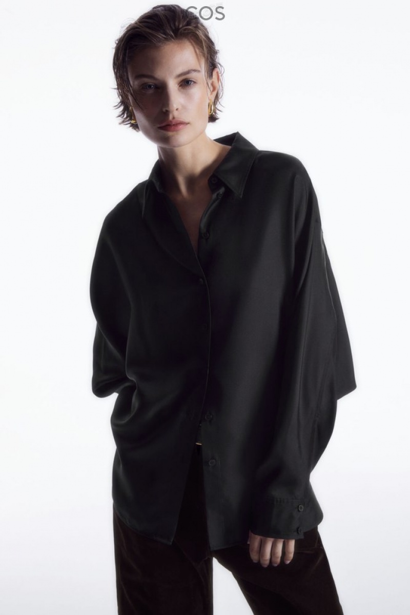 Black COS Oversized Batwing-Sleeve Silk Shirt Shirts & Blouses | 407153-PGI