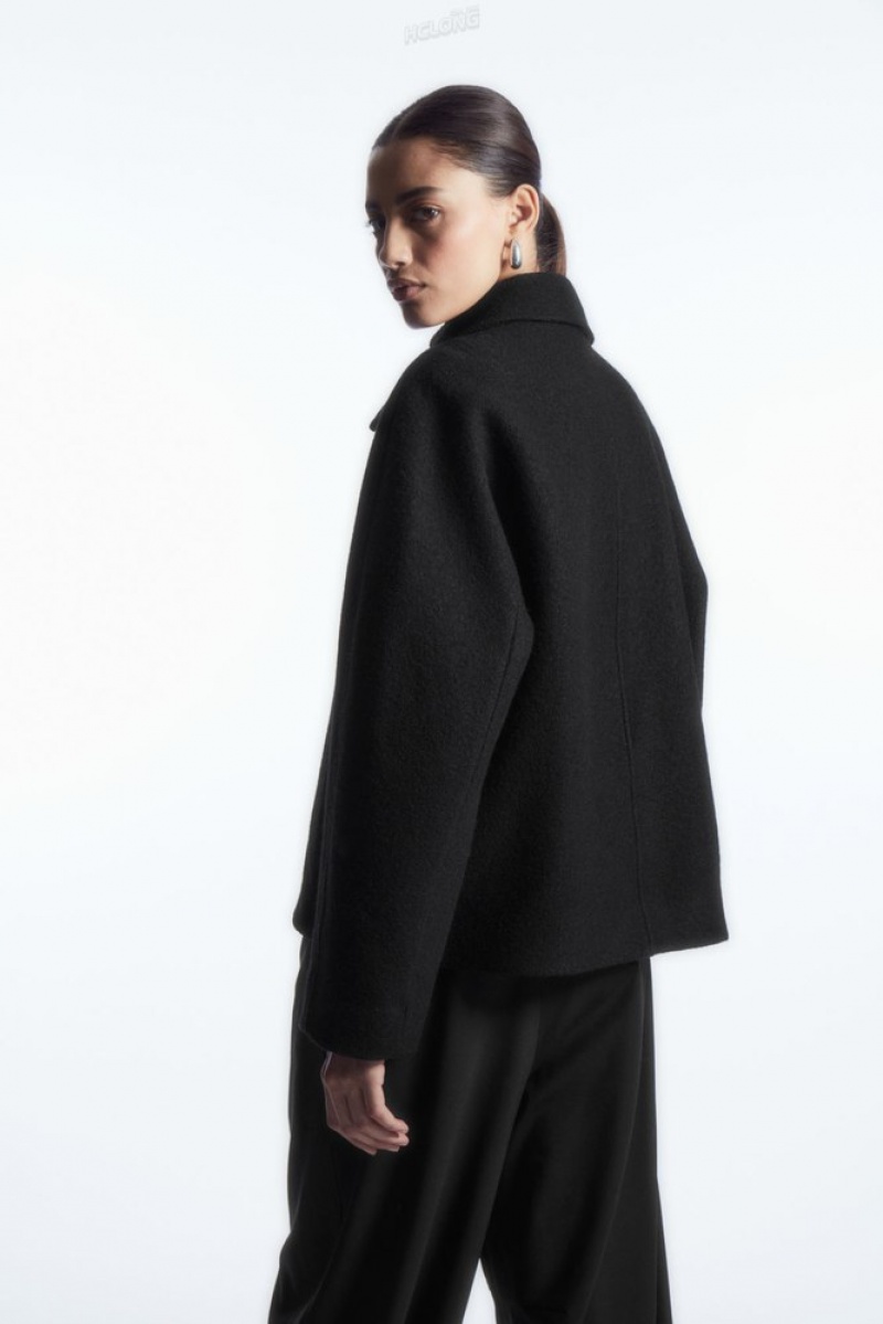 Black COS Oversized Boiled-Wool Jacket Coats & Jackets | 436085-IPW