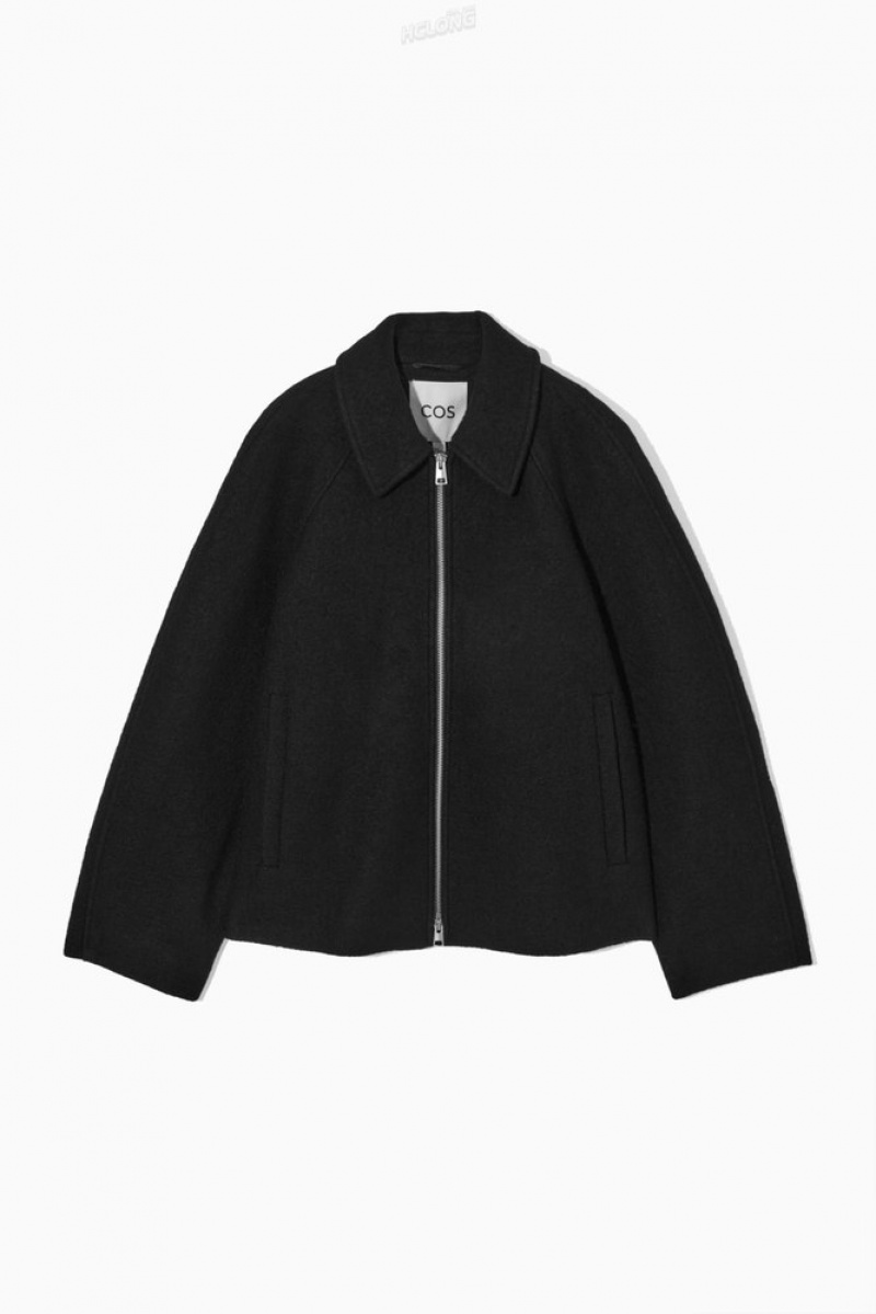 Black COS Oversized Boiled-Wool Jacket Coats & Jackets | 436085-IPW