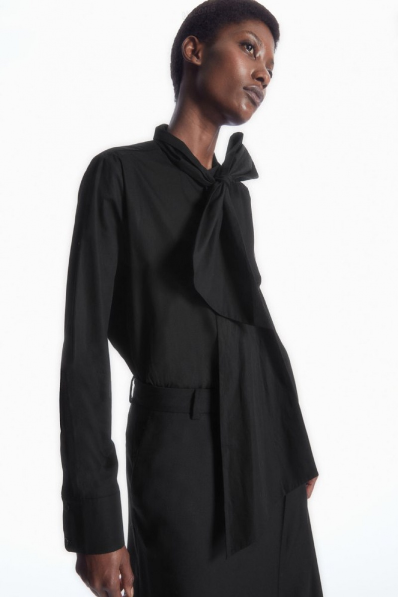 Black COS Oversized Bow-Detail Blouse Shirts & Blouses | 435728-RQB