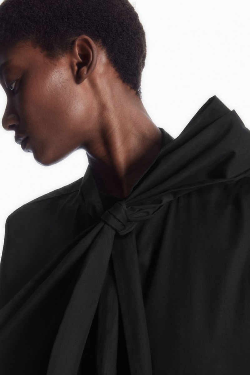 Black COS Oversized Bow-Detail Blouse Shirts & Blouses | 435728-RQB