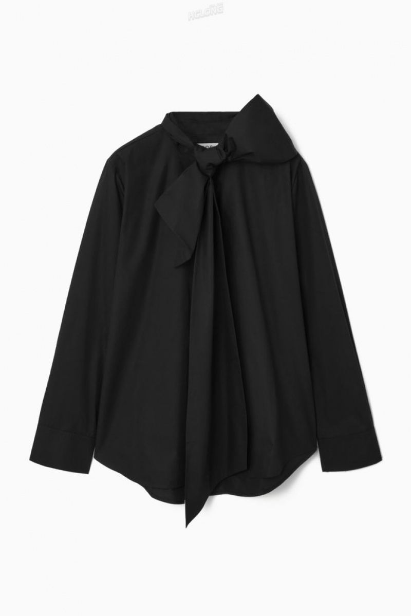 Black COS Oversized Bow-Detail Blouse Shirts & Blouses | 435728-RQB