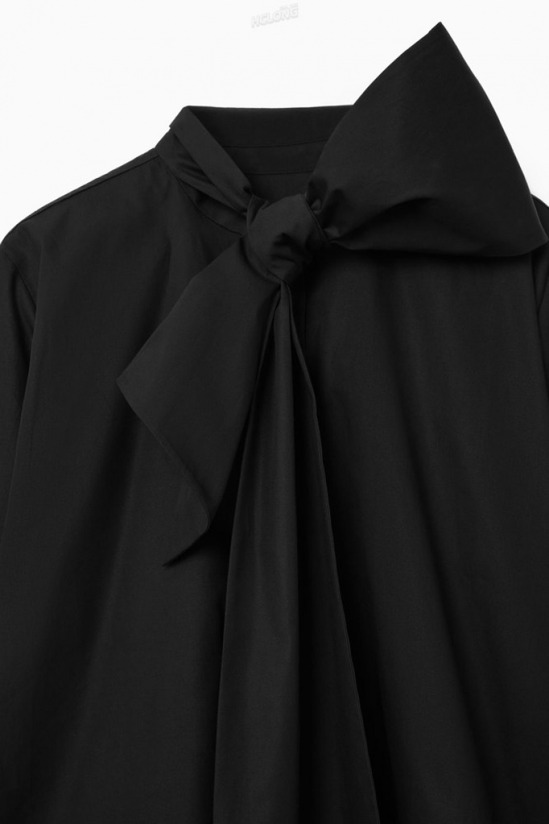 Black COS Oversized Bow-Detail Blouse Shirts & Blouses | 435728-RQB