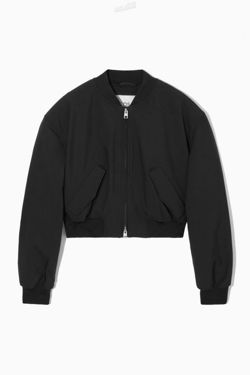 Black COS Oversized Cropped Bomber Jacket Coats & Jackets | 341587-OIU