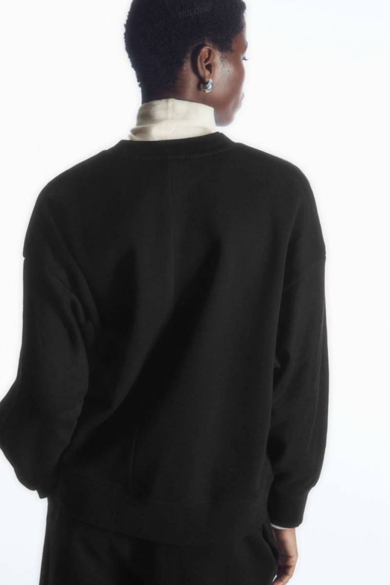 Black COS Oversized Fleece-Back Sweatshirt Sweatshirts & Hoodies | 204789-QPK