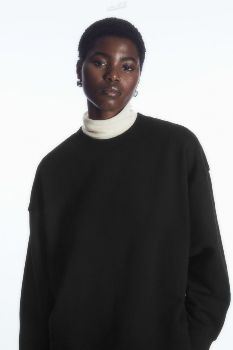 Black COS Oversized Fleece-Back Sweatshirt Sweatshirts & Hoodies | 204789-QPK