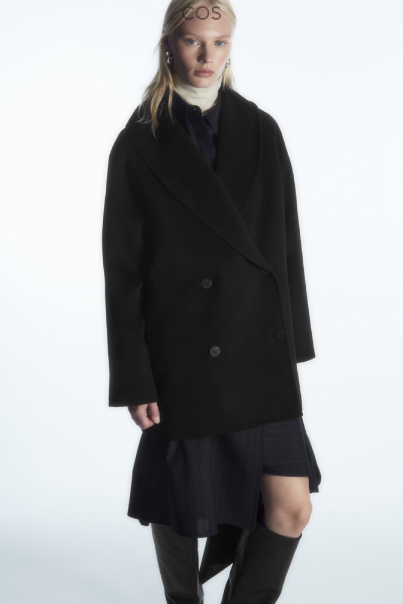 Black COS Oversized Shawl-Collar Wool Jacket Coats & Jackets | 697125-LJF