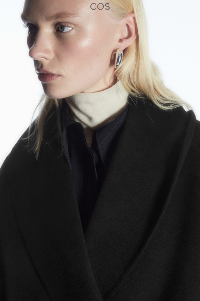 Black COS Oversized Shawl-Collar Wool Jacket Coats & Jackets | 697125-LJF