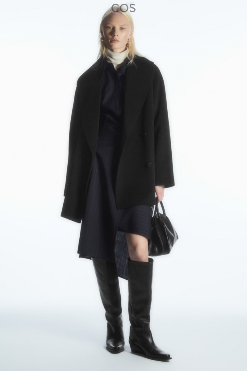 Black COS Oversized Shawl-Collar Wool Jacket Coats & Jackets | 697125-LJF