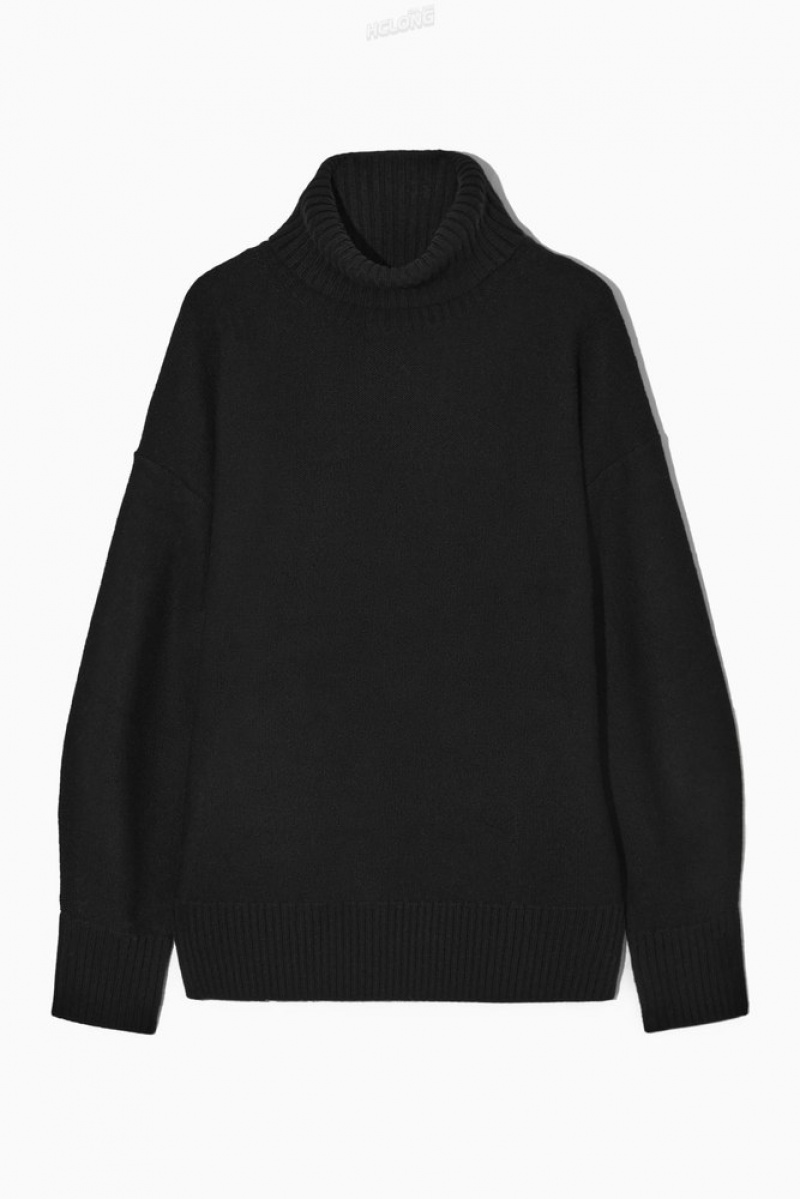 Black COS Oversized Wool Roll-Neck Jumper Knitwear & Cardigans | 794652-URF