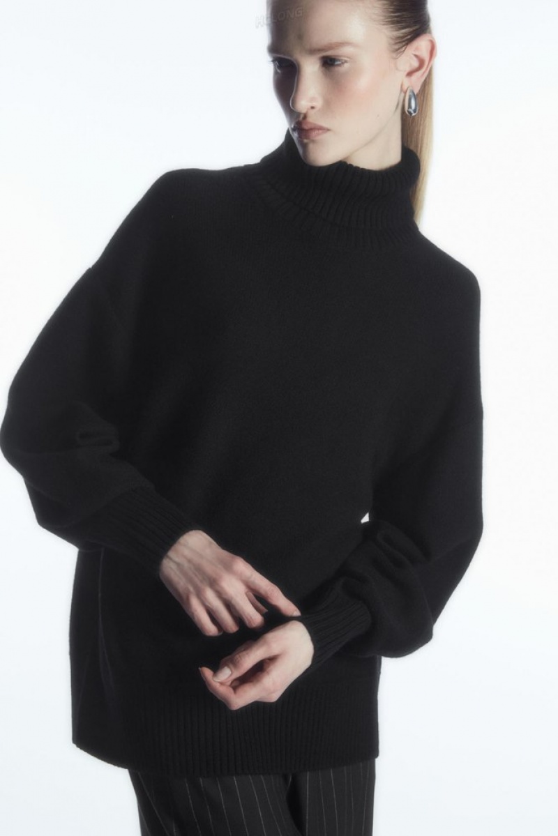 Black COS Oversized Wool Roll-Neck Jumper Knitwear & Cardigans | 794652-URF