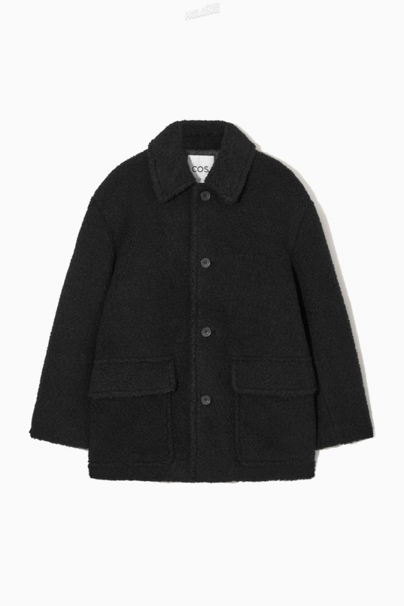 Black COS Padded Teddy Jacket Coats & Jackets | 896201-NMW