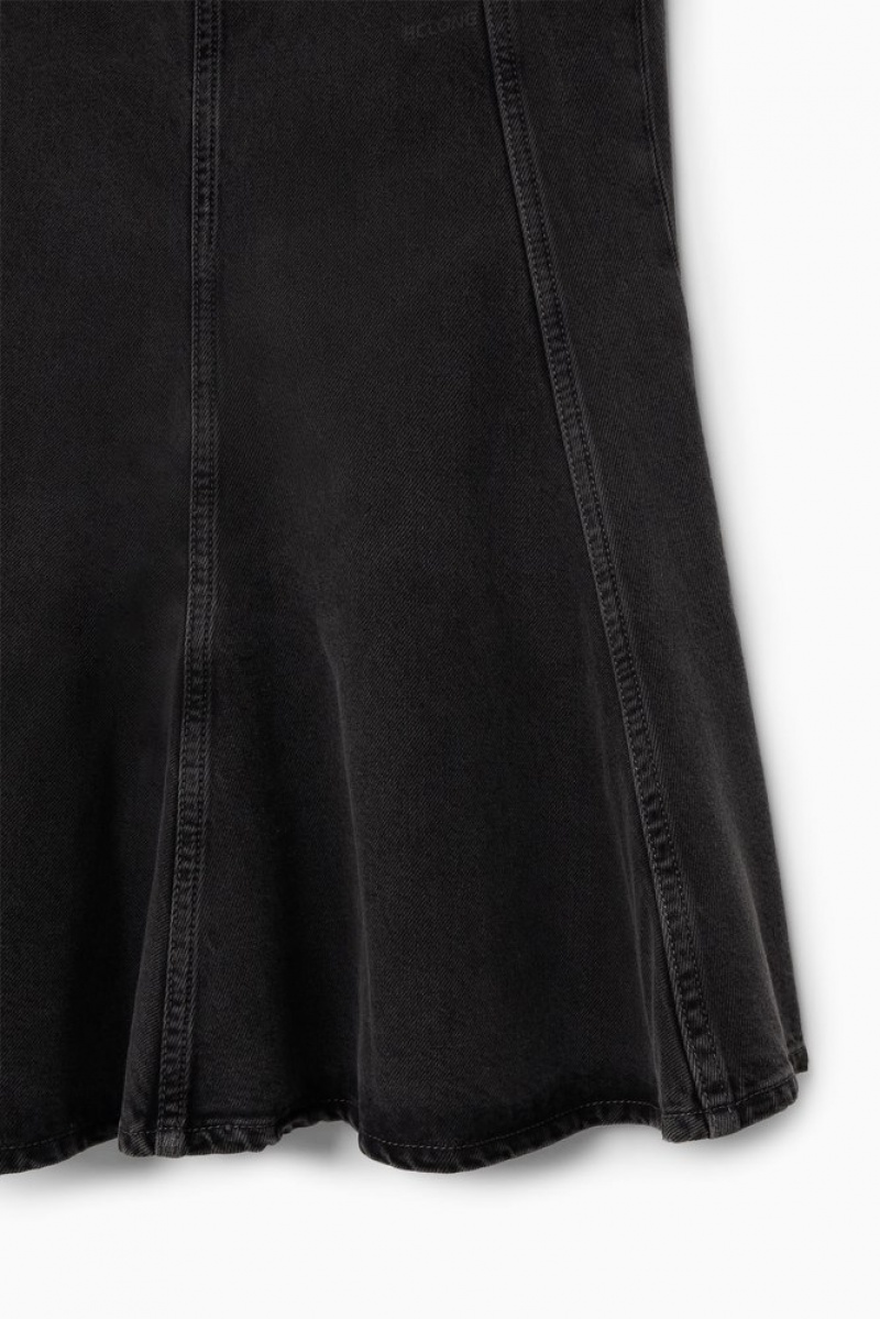 Black COS Paneled Flared Denim Skirt Skirts | 863142-DBK