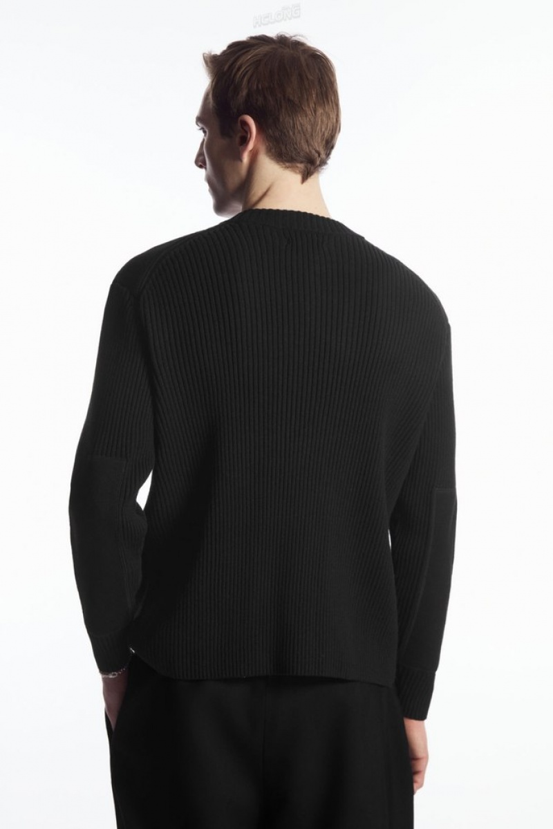 Black COS Patch-Detail Wool-Blend Sweater Sweaters & Cardigans | 403728-UQX